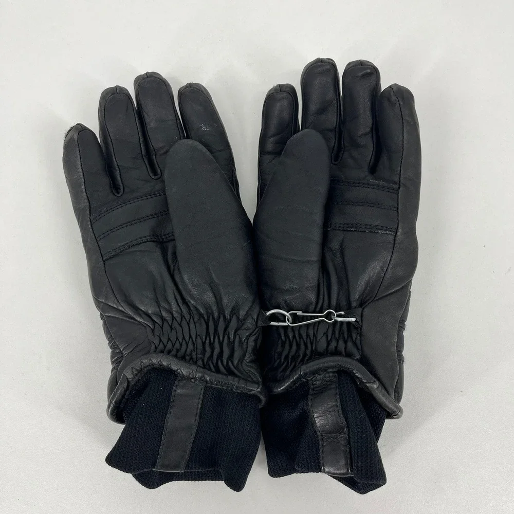Skitique Vintage Black Leather Ski Gloves‎ Ladies Medium Winter Snow Outdoor